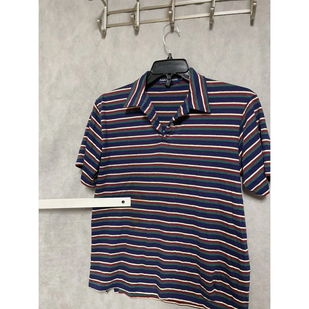 VTG‎ Ralph Lauren Polo Shirt Men M Rainbow Striped Cotton Casual Preppy USA 90s